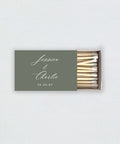 Matchbox with personalized text on a light gray background
