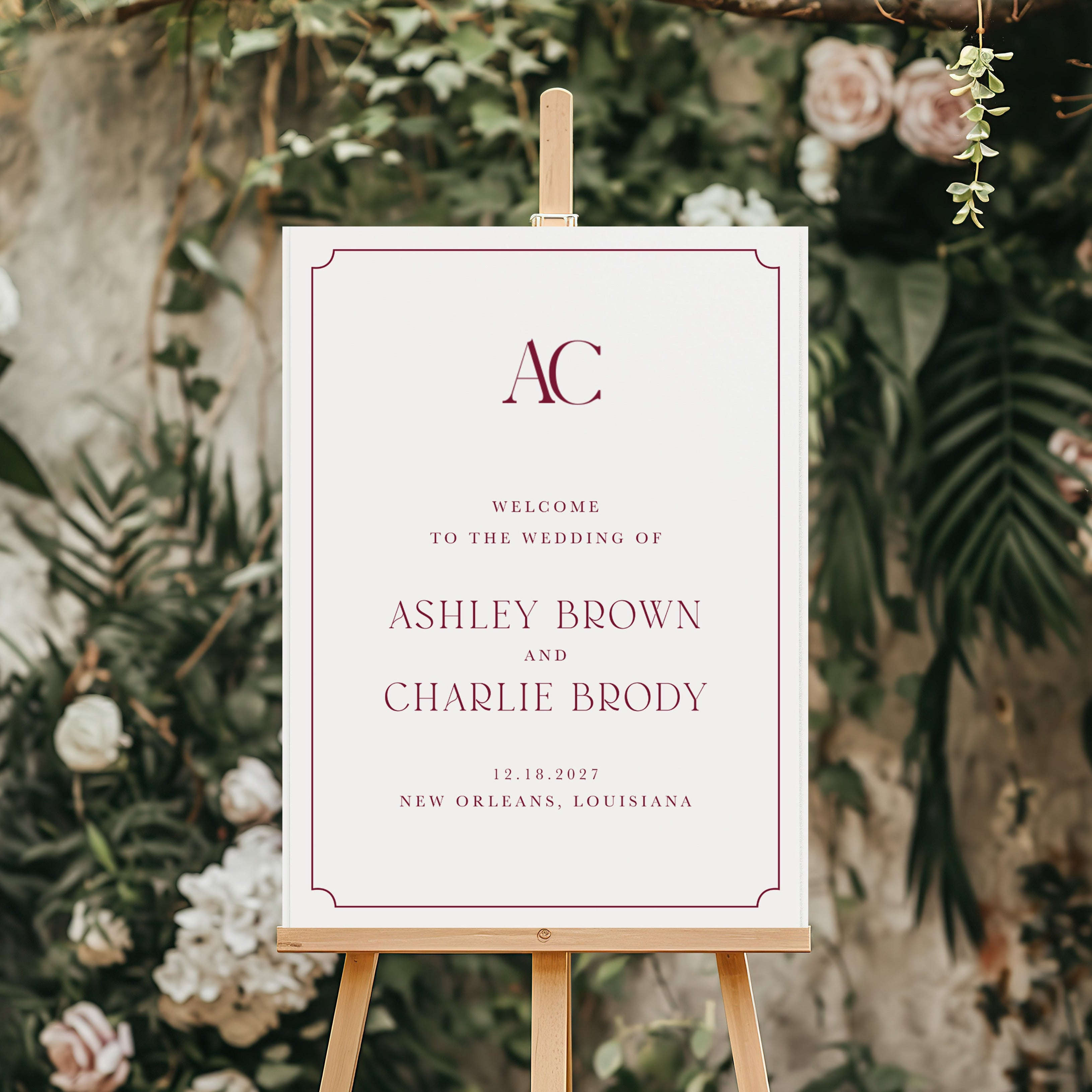Monogrammed Wedding Welcome Sign - The Florentine Pavone Edit Semi-Custom Collections