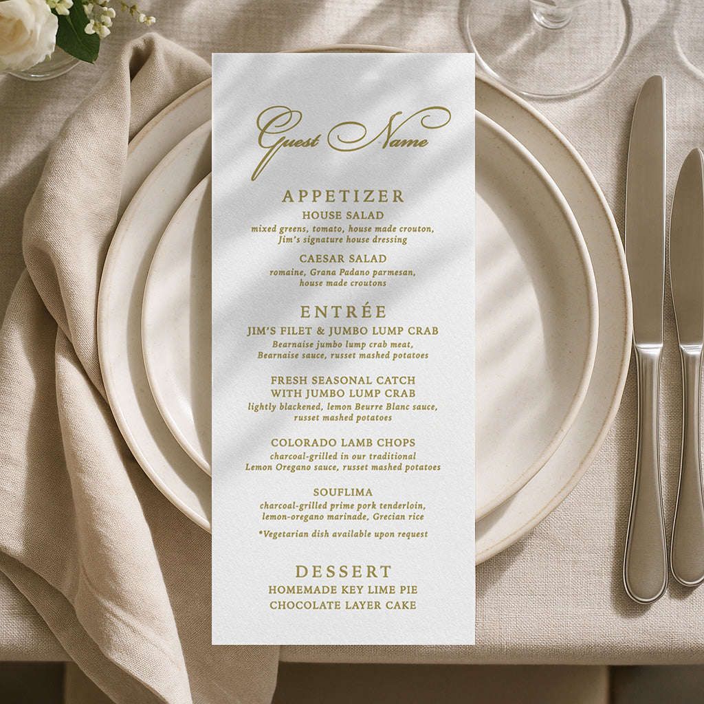 Personalized Wedding Menu Card (Elongated Card) Semi-Custom Collections