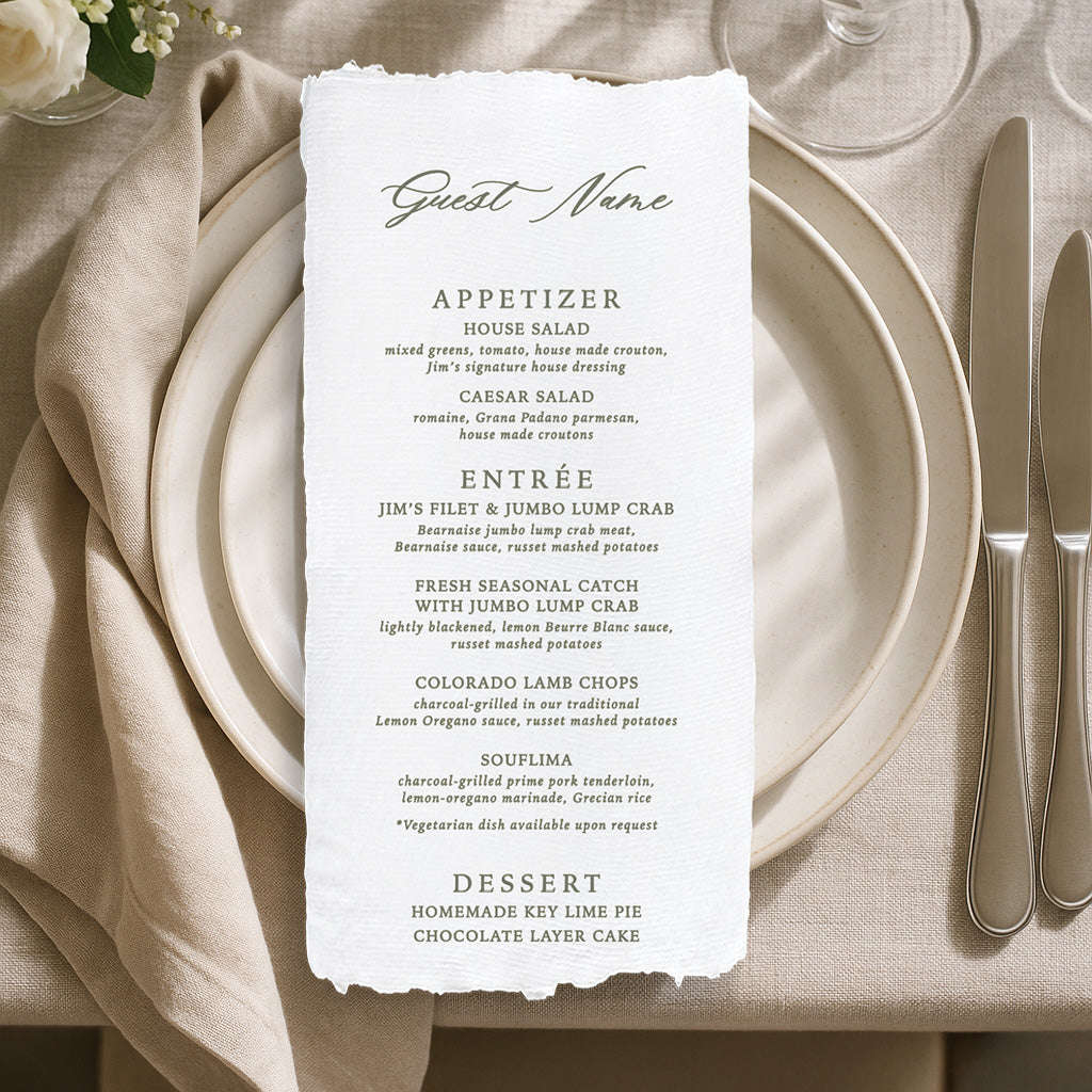 Personalized Wedding Menu Card (Elongated Card) Semi-Custom Collections