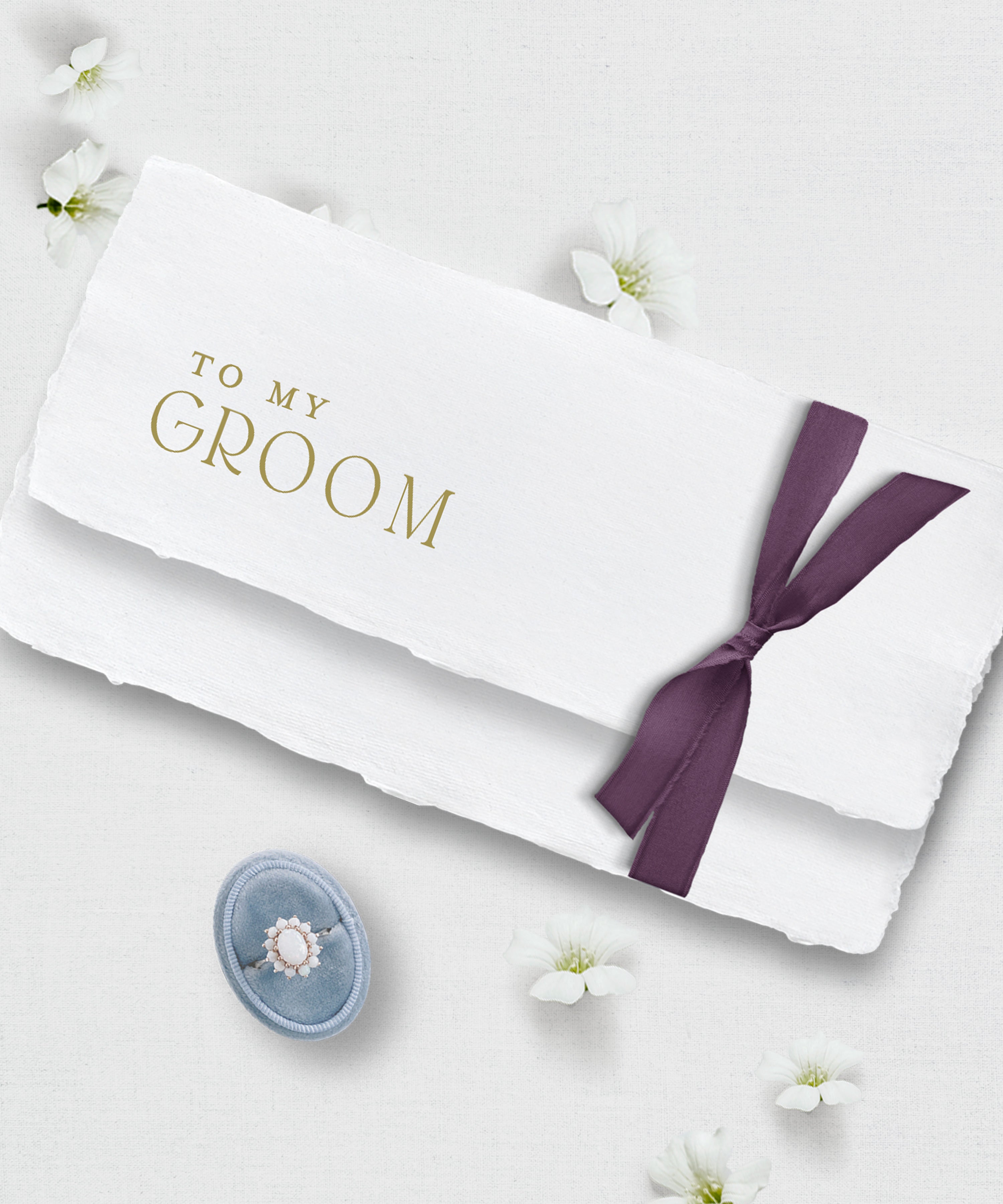 To my Groom Wedding Day Letter, Handmade Paper, Silk Ribbon