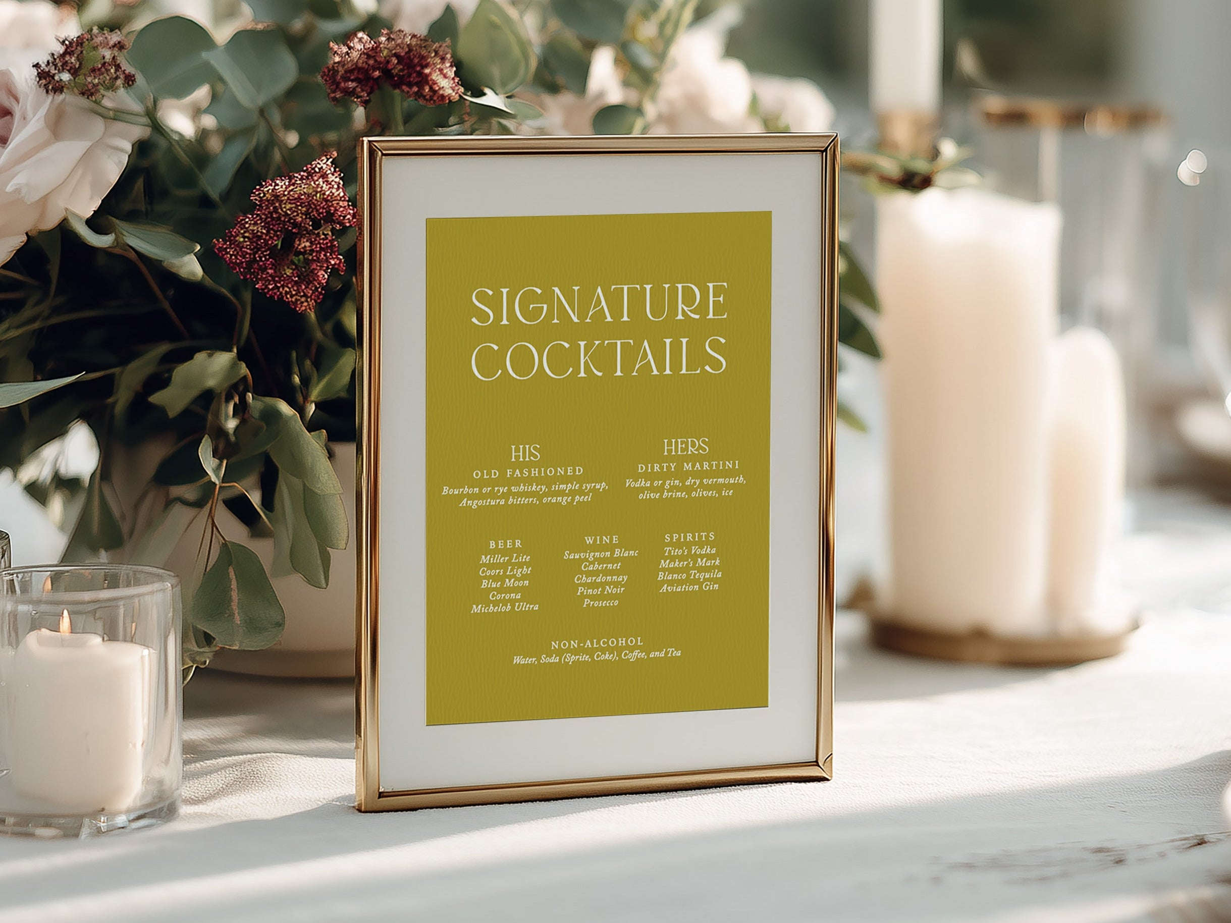 Wedding Bar Menu with Signature Drink - The Florentine Pavone Edit Semi-Custom Collections