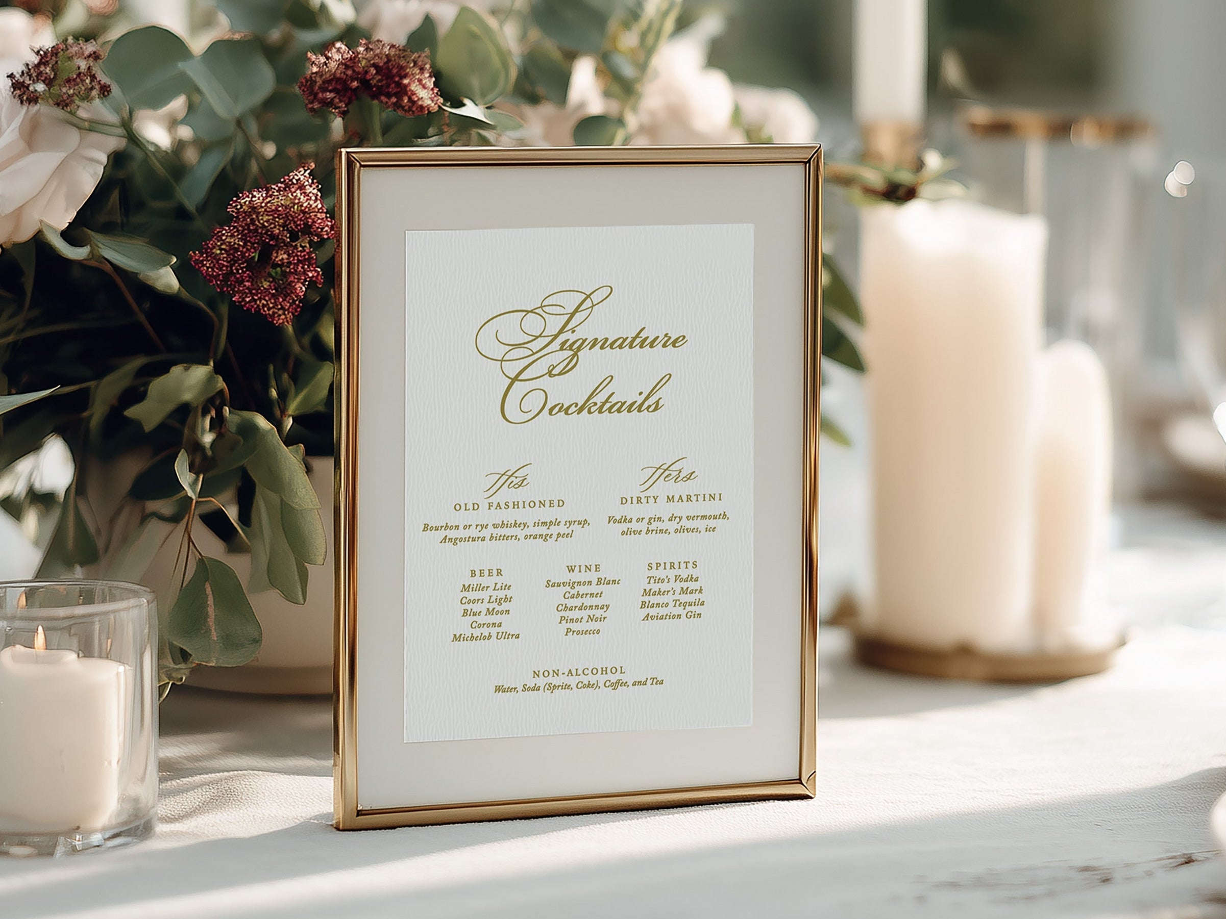 Wedding Bar Menu with Signature Drink - The Hydrangea Garden Edit Semi-Custom Collections