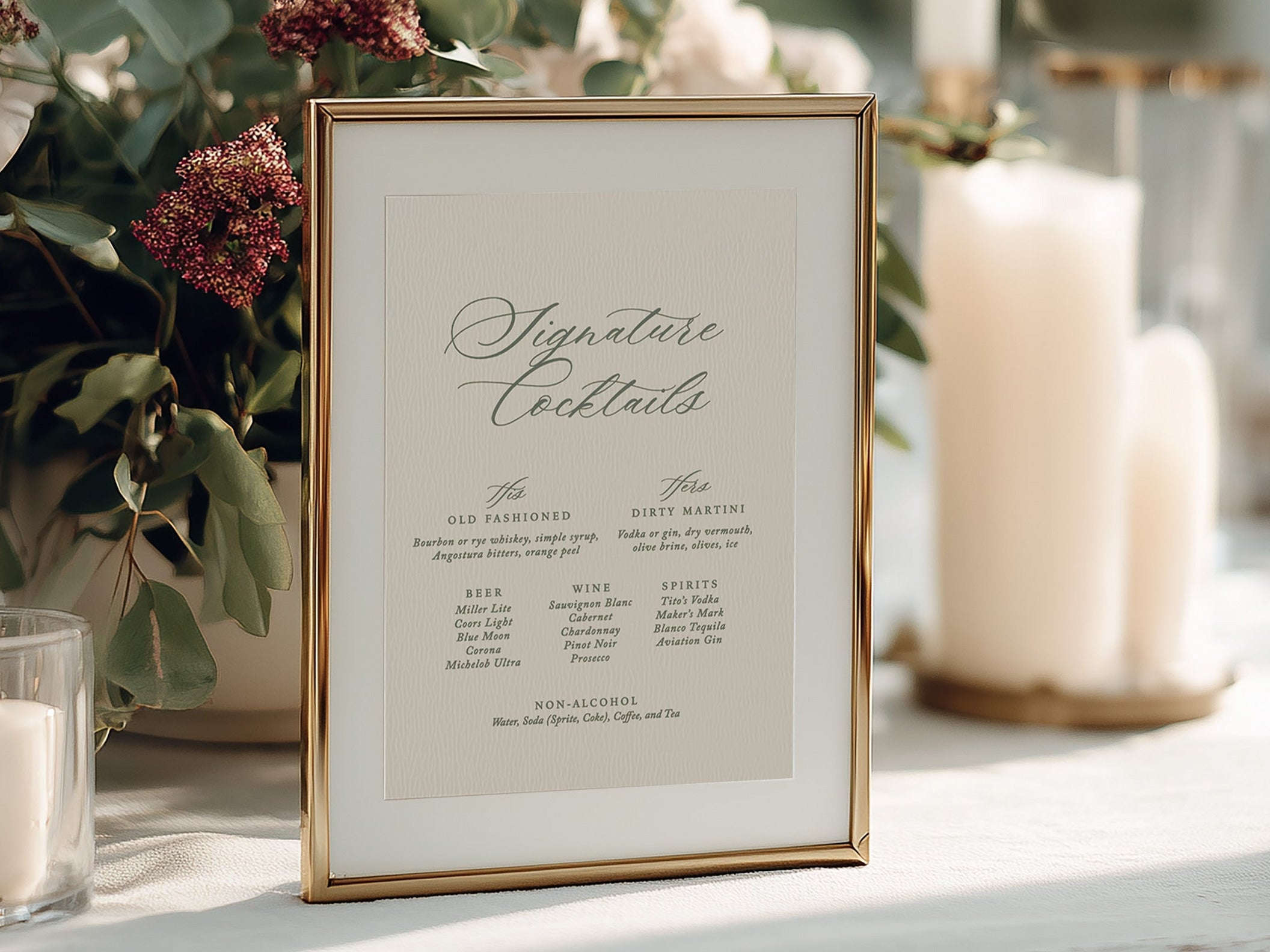 Wedding Bar Menu with Signature Drink - The Tuscan Palm Edit Semi-Custom Collections