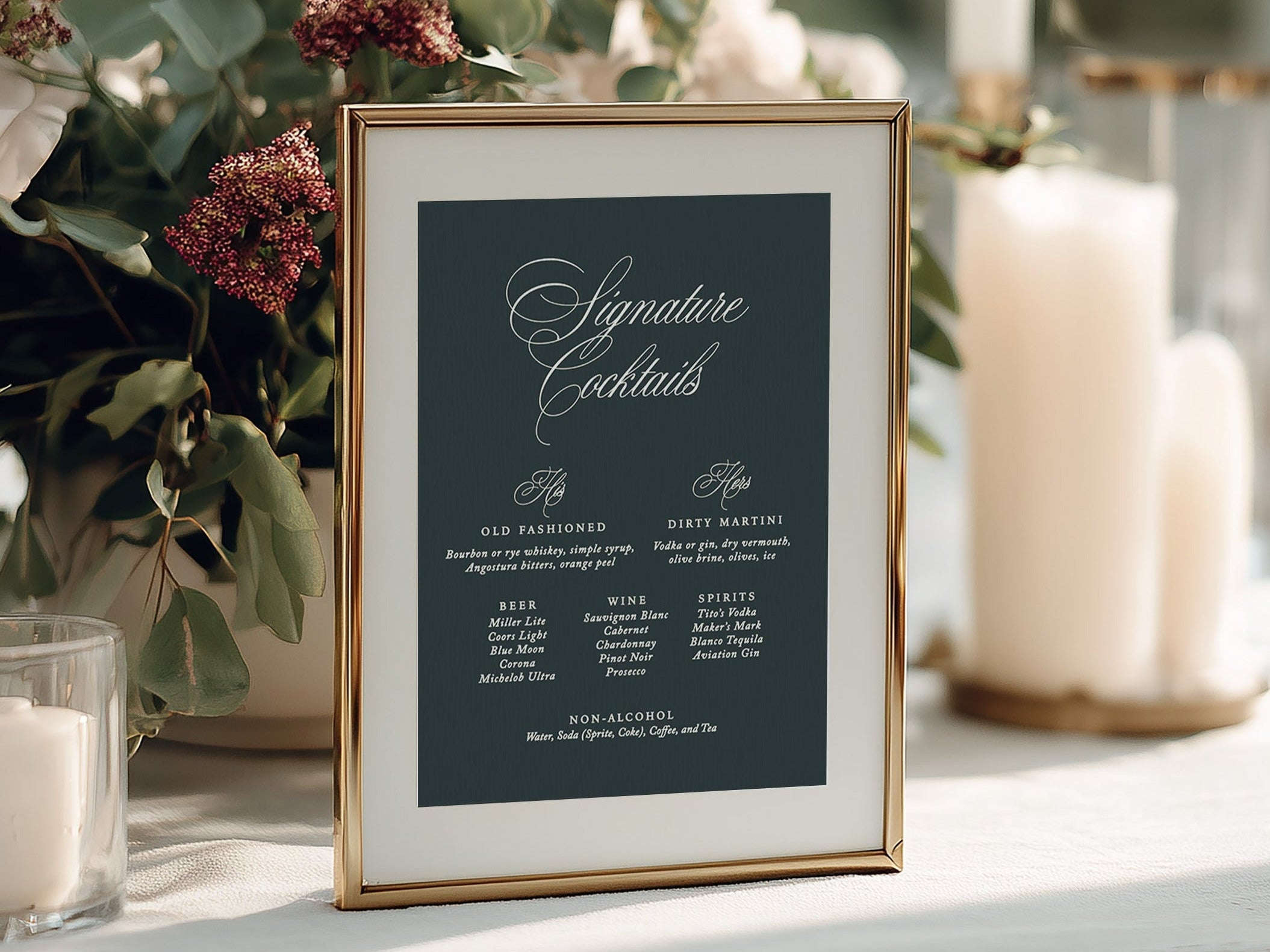 Wedding Bar Menu with Signature Drink - The Venue Edit Semi-Custom Collections