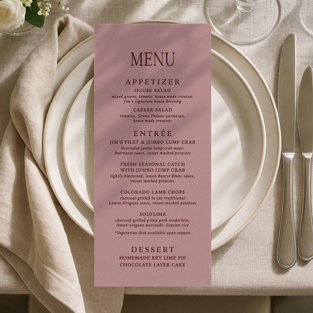 Wedding Menu Card (Elongated Card) Semi-Custom Collections