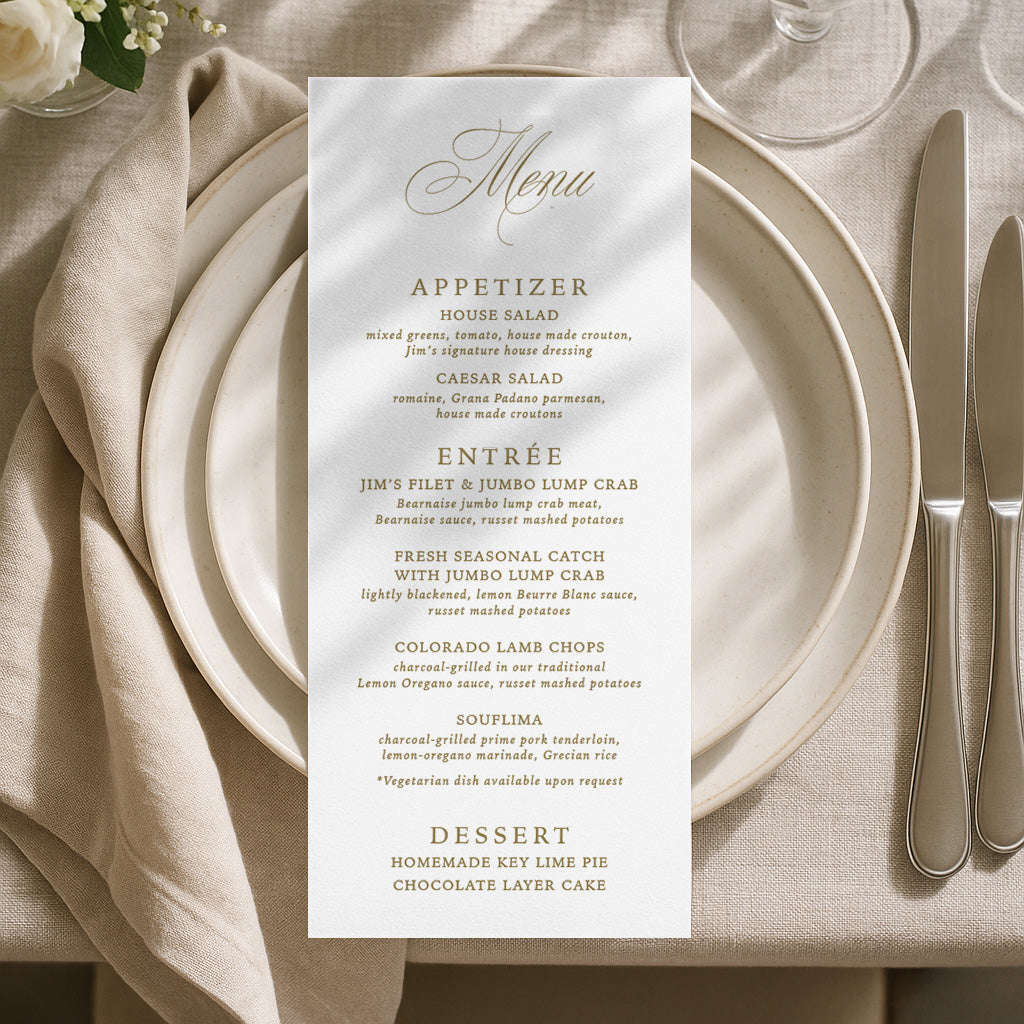Wedding Menu Card (Elongated Card) Semi-Custom Collections