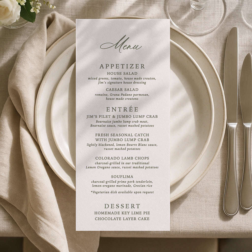 Wedding Menu Card (Elongated) Semi-Custom Collections