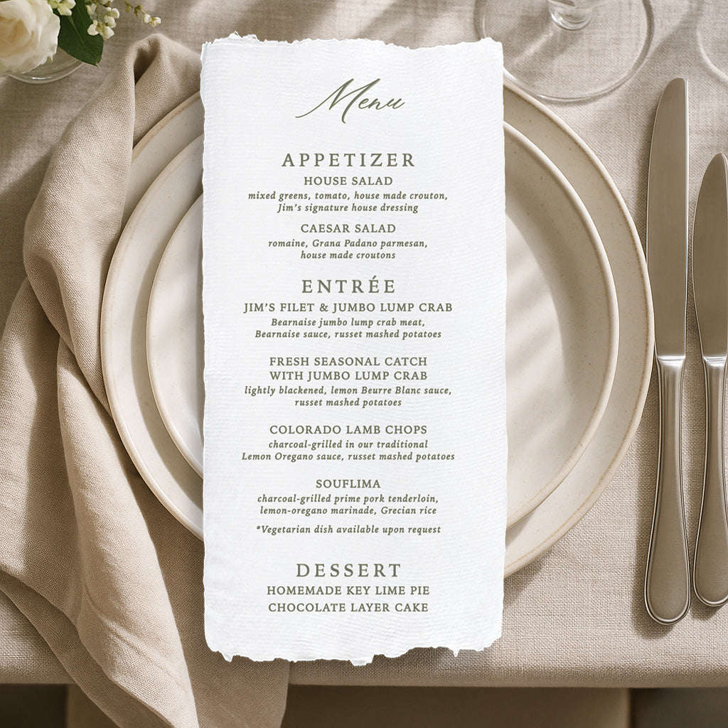 Wedding Menu Card (Elongated) Semi-Custom Collections