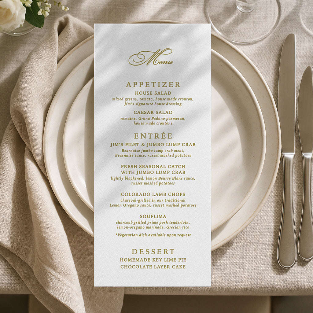 Wedding Menu Card (Elongated) Semi-Custom Collections