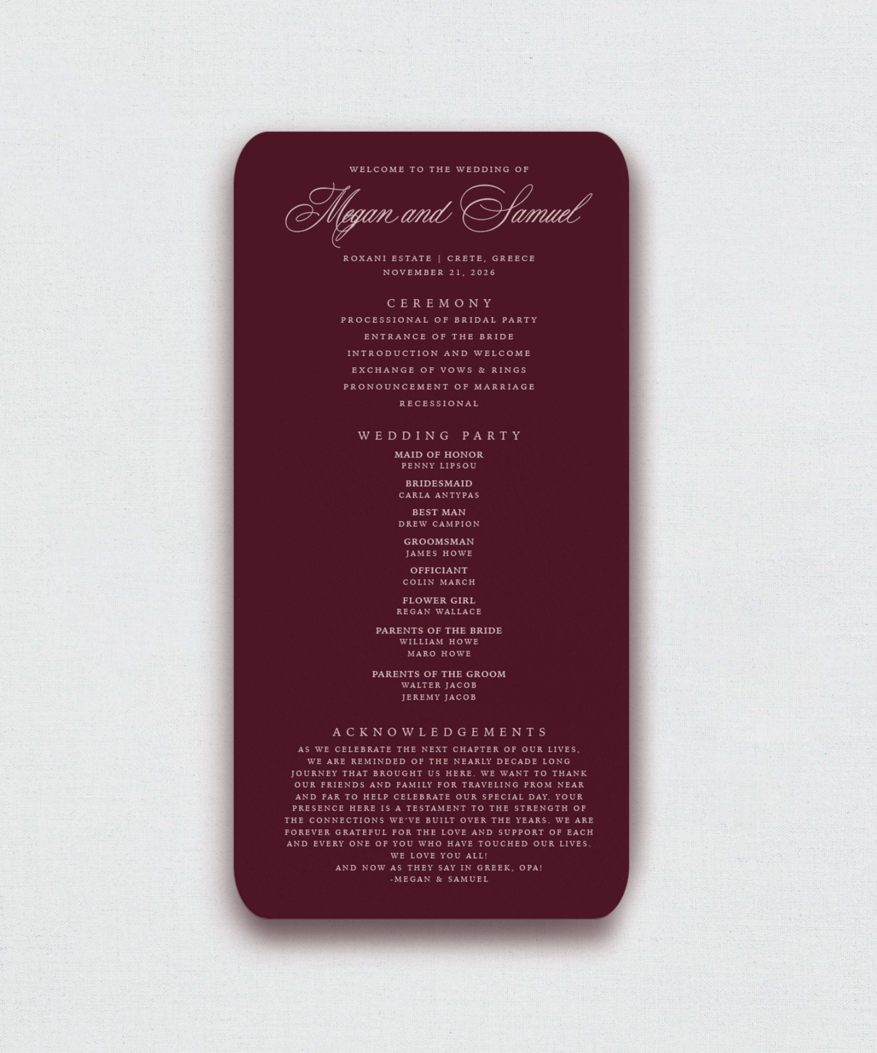 Wedding Program - The Florentine Pavone Edit Semi-Custom Collections