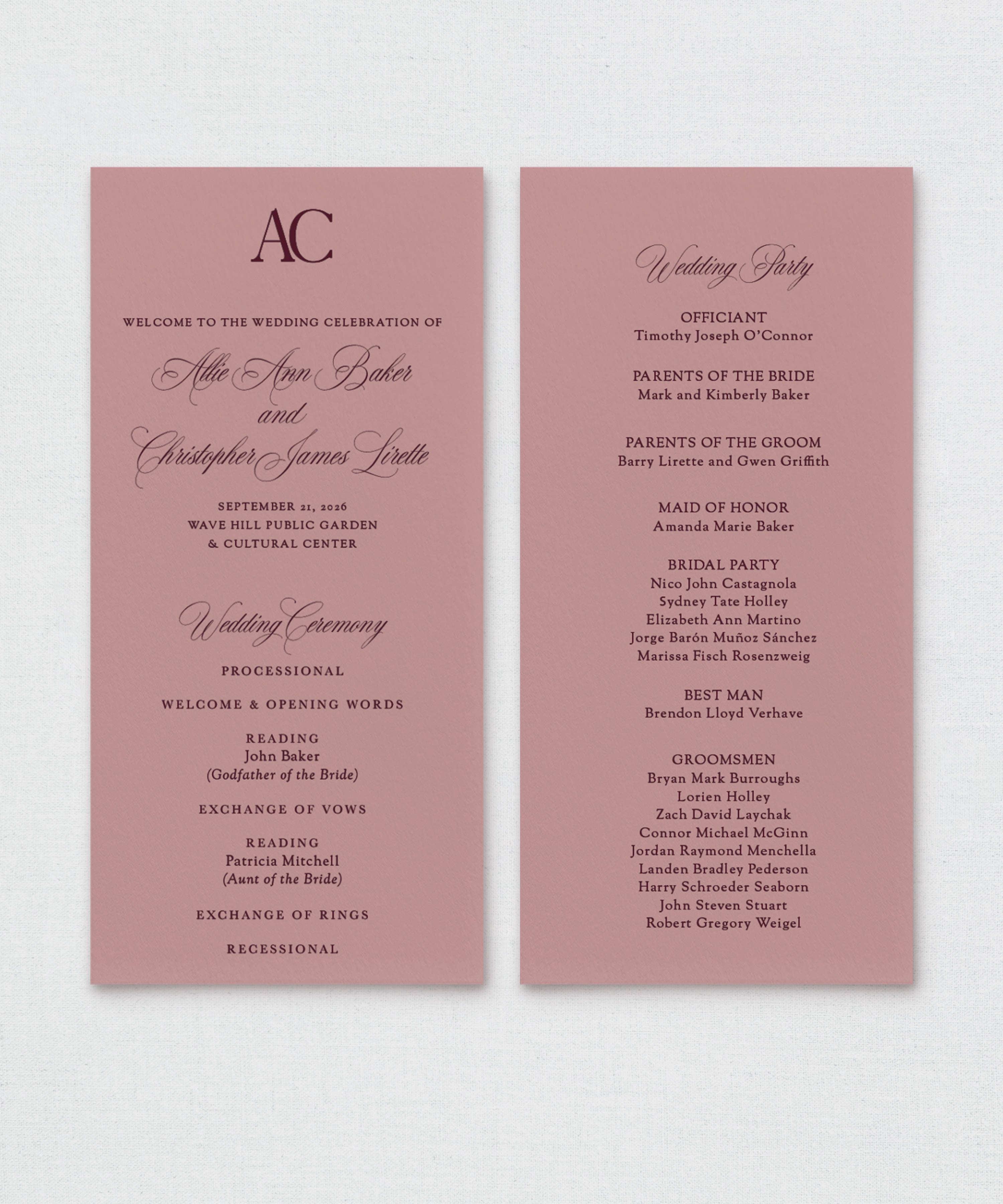 Wedding Programs with Monogram - The Florentine Pavone Edit Semi-Custom Collections