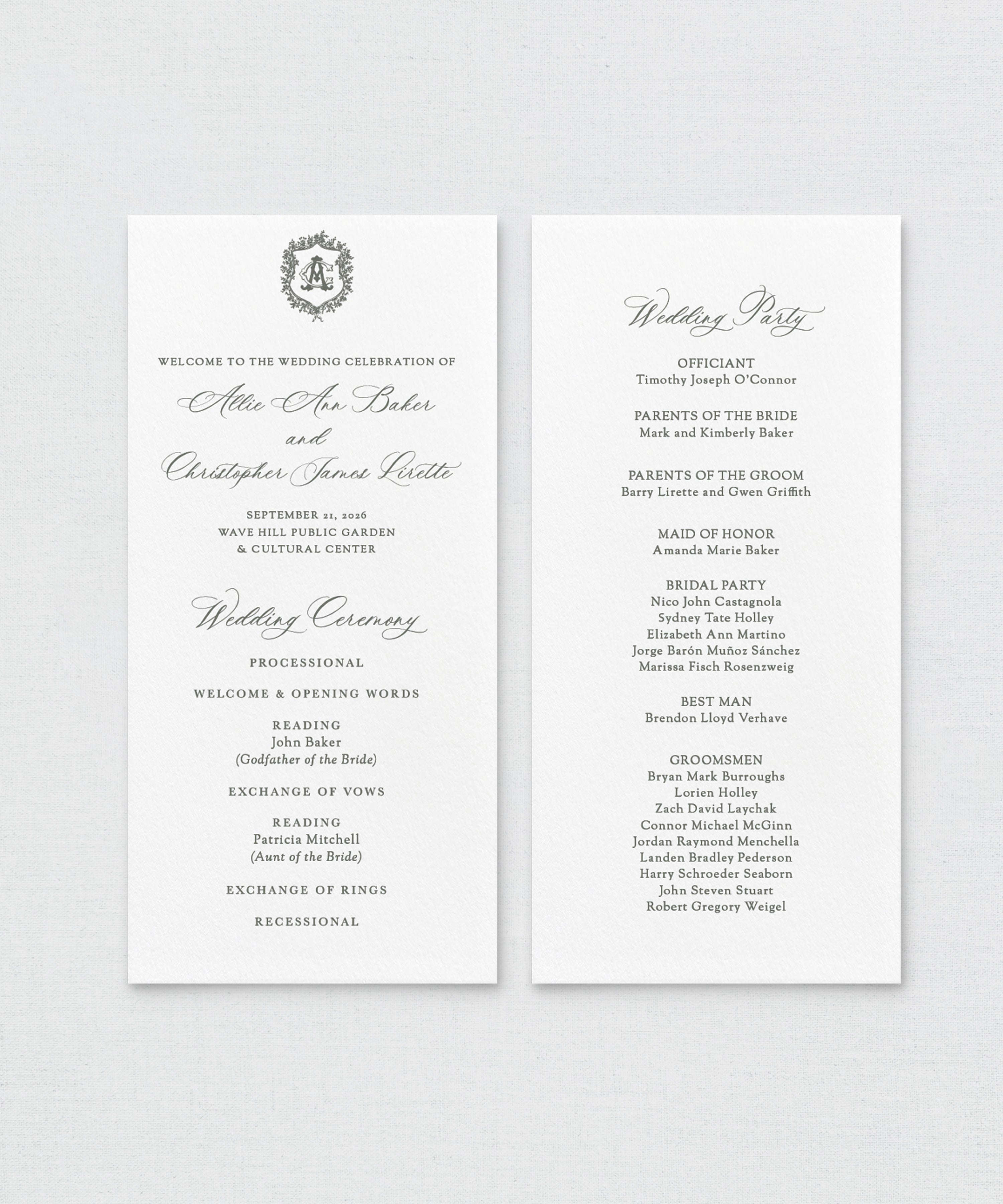 Wedding Programs with Monogram - The Heirloom Border Suite Semi-Custom Collections