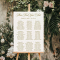 Wedding welcome sign on an easel with floral and greenery background